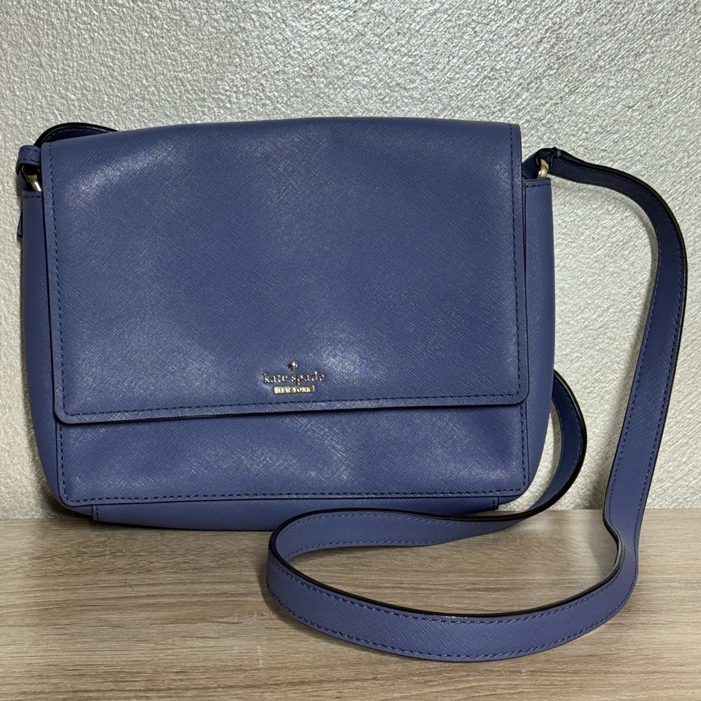 Kate Spade New York Blue Leather Crossbody Bag Adjustable Strap Purse